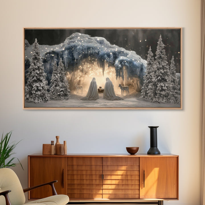 Holy Cave Light – Framed Canvas Print – Christian Art Canvas – Christmas Wall Art – Jesus Christmas Art – Christian Art Print – Christian D