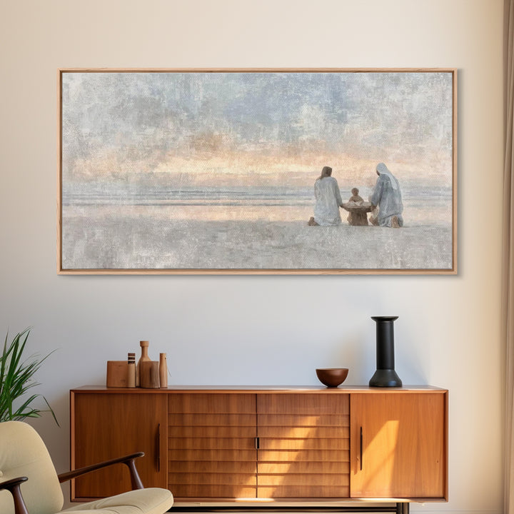 Sandy Nativity – Framed Canvas Print – Christian Art Canvas – Christmas Wall Art – Christian Christmas Art – Christian Decor For Home – Chr