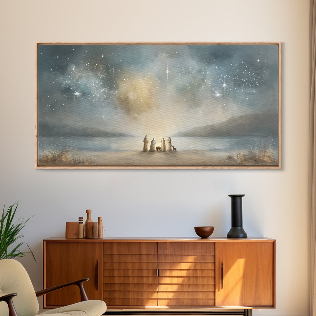 Shoreline Miracle – Framed Canvas Print – Christian Wall Art – Christian Art Print – Jesus Christmas Art – Christmas Art Framed – Christian