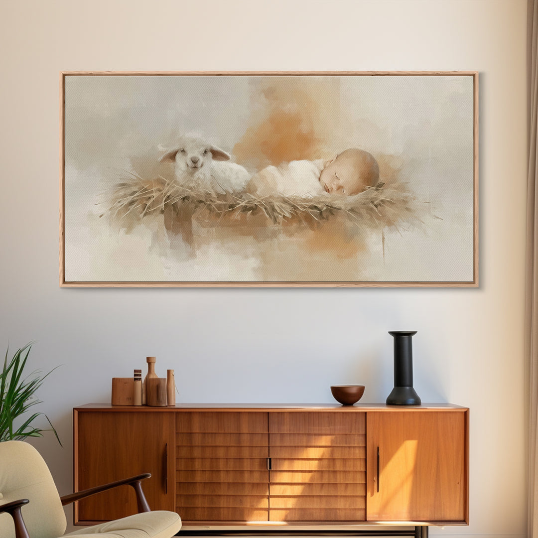 Heaven’s Lamb – Framed Canvas Print – Christian Art Canvas – Christian Wall Art – Christian Christmas Art – Jesus Painting – Christian Art