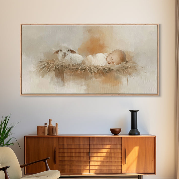 Heaven’s Lamb – Framed Canvas Print – Christian Art Canvas – Christian Wall Art – Christian Christmas Art – Jesus Painting – Christian Art