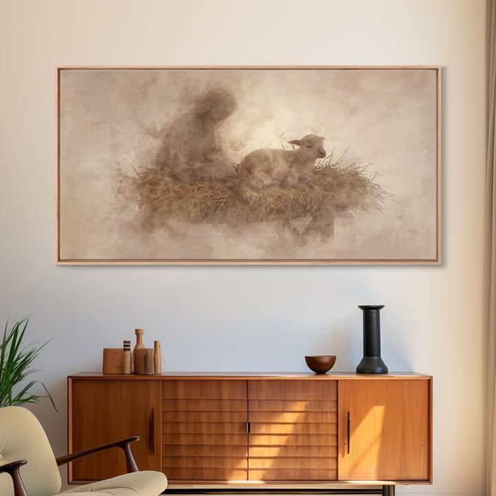 Lamb of Peace – Framed Canvas Print – Christian Wall Art – Christian Art Canvas – Christian Christmas Art – Jesus Painting – Christian Deco