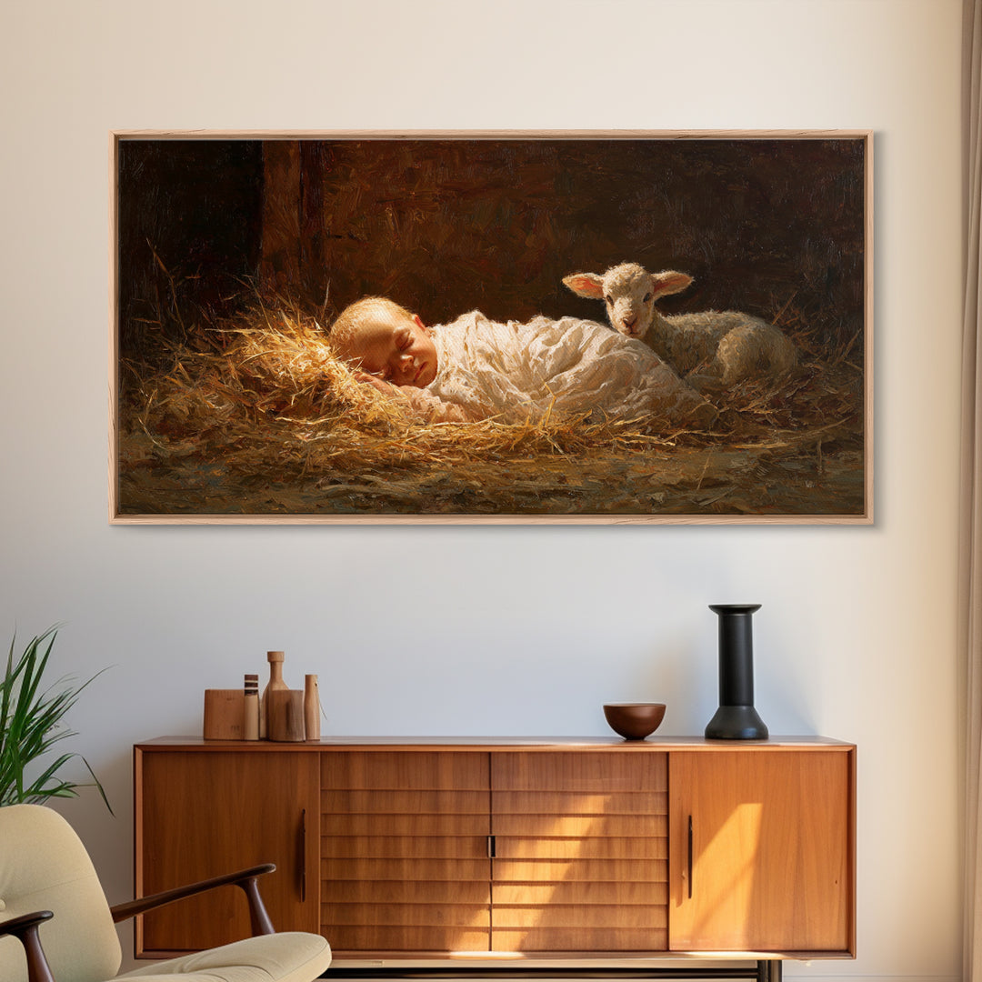 Cradle Hope – Framed Canvas Print – Christmas Art Prints – Christian Wall Art – Jesus Christmas Art – Christian Art Canvas – Christian Deco