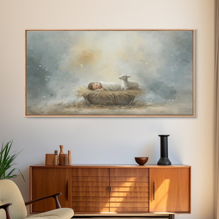Heaven’s Quiet – Framed Canvas Print – Christian Christmas Art – Christian Wall Art – Christian Art Print – Jesus Painting – Christmas Art