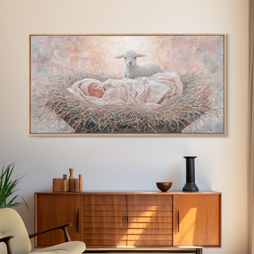 Manger Blessing – Framed Canvas Print – Christian Paintings – Christian Art Canvas – Christmas Wall Art – Christian Christmas Art – Jesus P