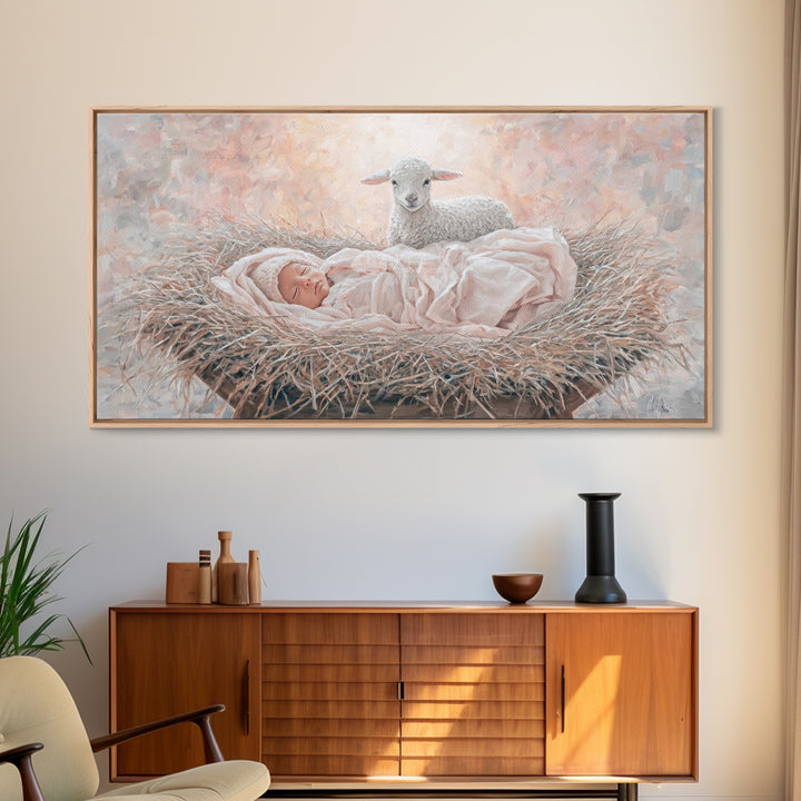 Manger Blessing – Framed Canvas Print – Christian Paintings – Christian Art Canvas – Christmas Wall Art – Christian Christmas Art – Jesus P