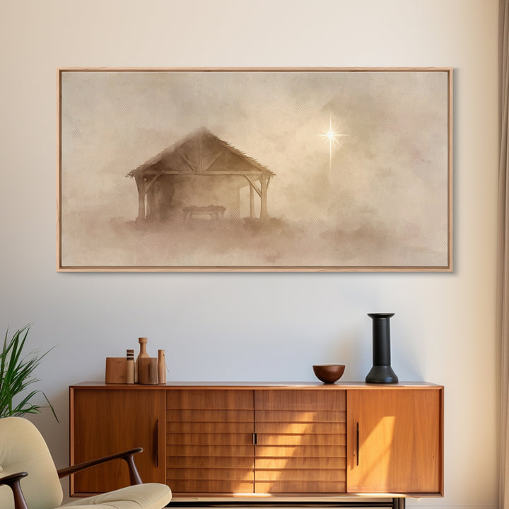 Starlit Stable – Framed Canvas Print – Christian Christmas Art – Christmas Canvas Wall Art – Christian Wall Art – Christian Art Print – Chr