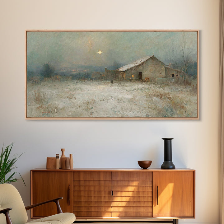 Winter Bethlehem – Framed Canvas Print – Christmas Art Prints – Christian Wall Art – Christian Christmas Art – Vintage Christian Art – Chri