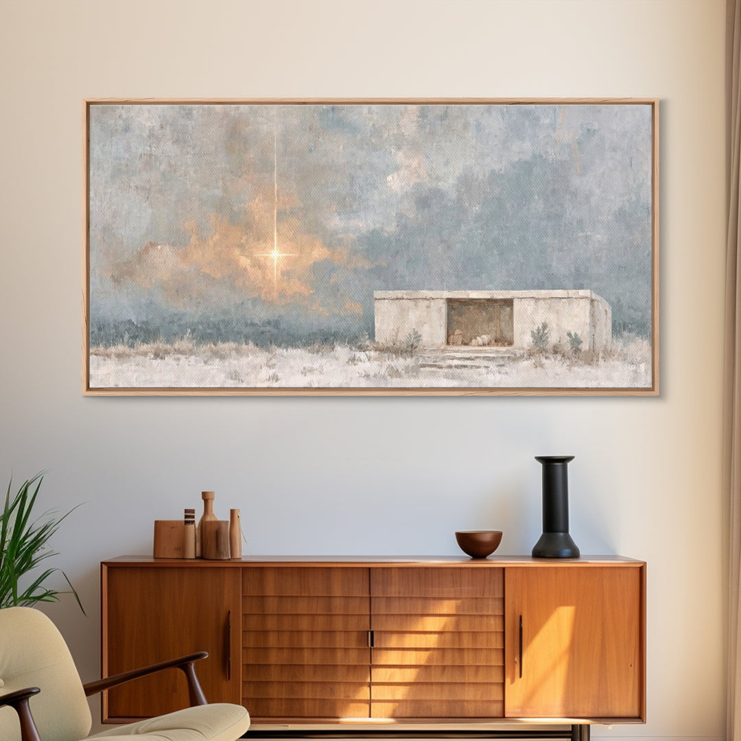 Dawn of Promise – Framed Canvas Print – Christian Art Canvas – Christian Christmas Art – Christmas Wall Art – Christian Art Print – Modern