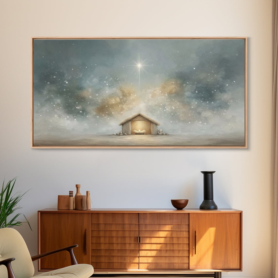 Manger Glory – Framed Canvas Print – Christmas Canvas Wall Art – Christian Christmas Art – Christian Art Print – Christian Wall Art – Frame