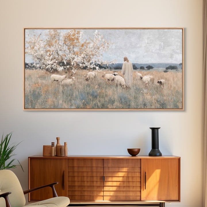 Quiet Shepherd Light, Framed Canvas Print, Christian Art Canvas, Jesus Painting, Christian Wall Art, Christmas Art Prints