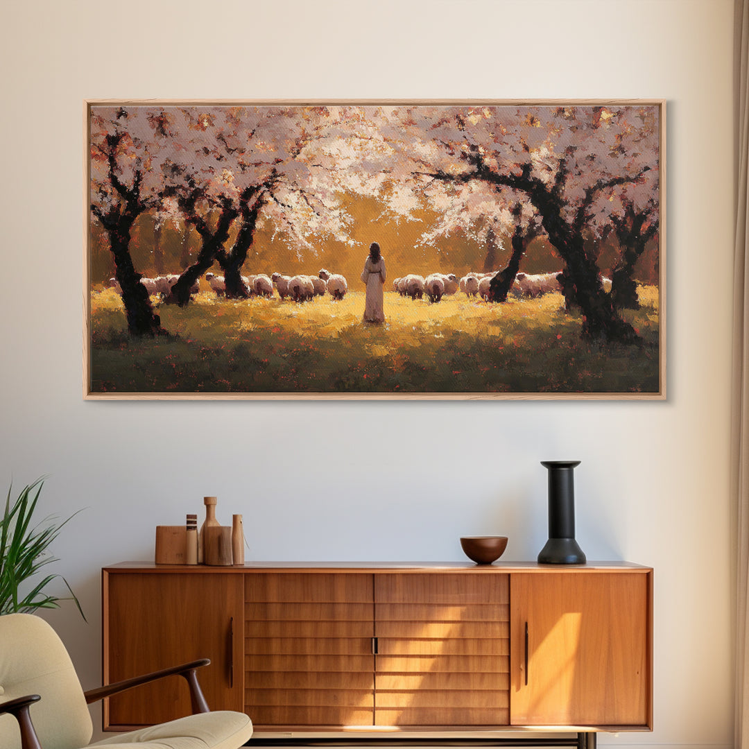 Golden Orchard Peace | Framed Canvas Print | Christian Art | Jesus Painting | Christian Christmas Art | Christian Wall Art