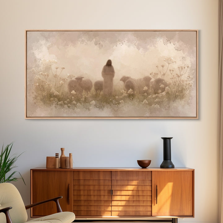 Pastoral Spring Calm – Framed Canvas Print – Christian Art – Jesus Painting – Christian Art Canvas – Christmas Wall Art
