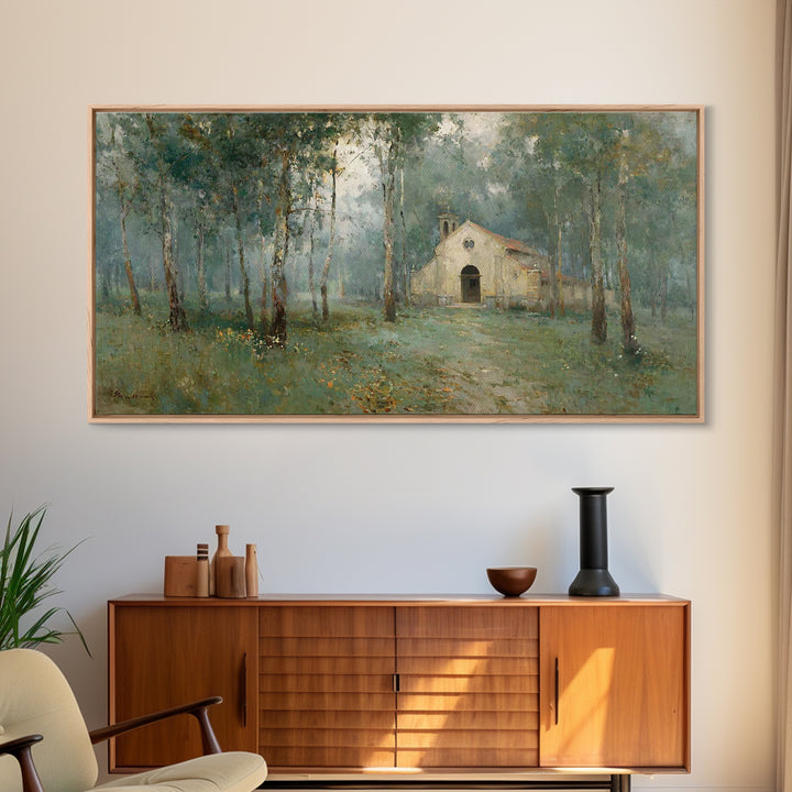 Woodland Chapel Stillness | Framed Canvas Print | Christian Art | Christian Wall Art | Christian Painting | Christian Art Canvas | Christia