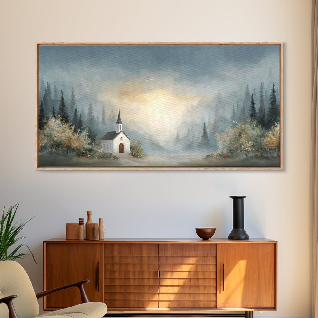Dawn Chapel Peace – Framed Canvas Print – Christian Art – Christian Wall Art – Christian Art Canvas – Christian Gift – Christian Painting