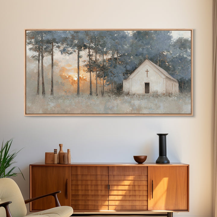 Misty Chapel Blessing, Framed Canvas Print, Christian Painting, Christian Art, Christian Wall Art, Christian Art Canvas, Christian Gift Ide