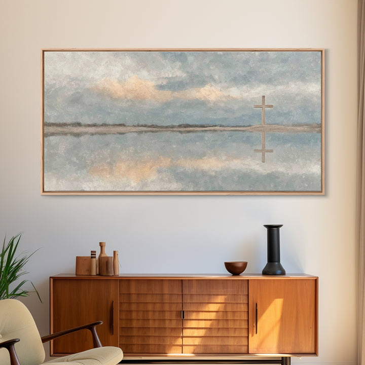 Reflected Cross Faith – Framed Canvas Print – Christian Art Canvas – Christian Wall Art – Christian Painting – Christian Art – Christian De