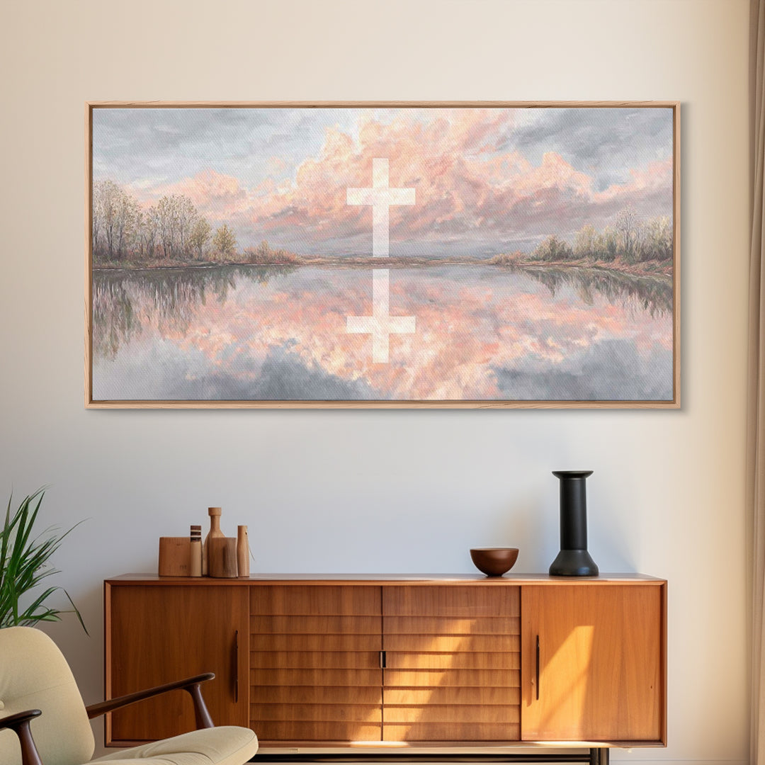 Cross Of Evening, Framed Canvas Print, Christian Art, Christian Wall Art, Christian Painting, Christian Art Canvas, Christian Christmas Art