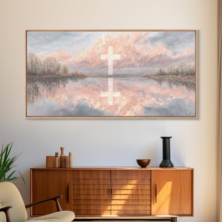 Cross Of Evening, Framed Canvas Print, Christian Art, Christian Wall Art, Christian Painting, Christian Art Canvas, Christian Christmas Art