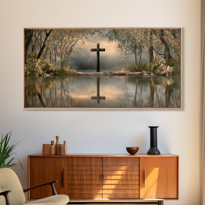 Sacred Cross Shore | Framed Canvas Print | Christian Painting | Christian Art Canvas | Christian Wall Art | Christian Art | Christian Decor
