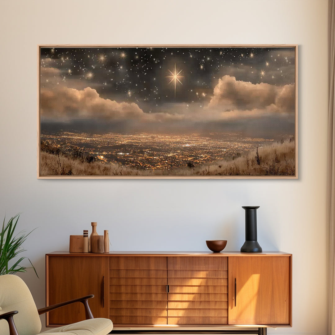 Bethlehem Shine, Framed Canvas Print, Christian Art Prints, Christmas Art, Christian Christmas Art, Christian Wall Art, Modern Christian Ar