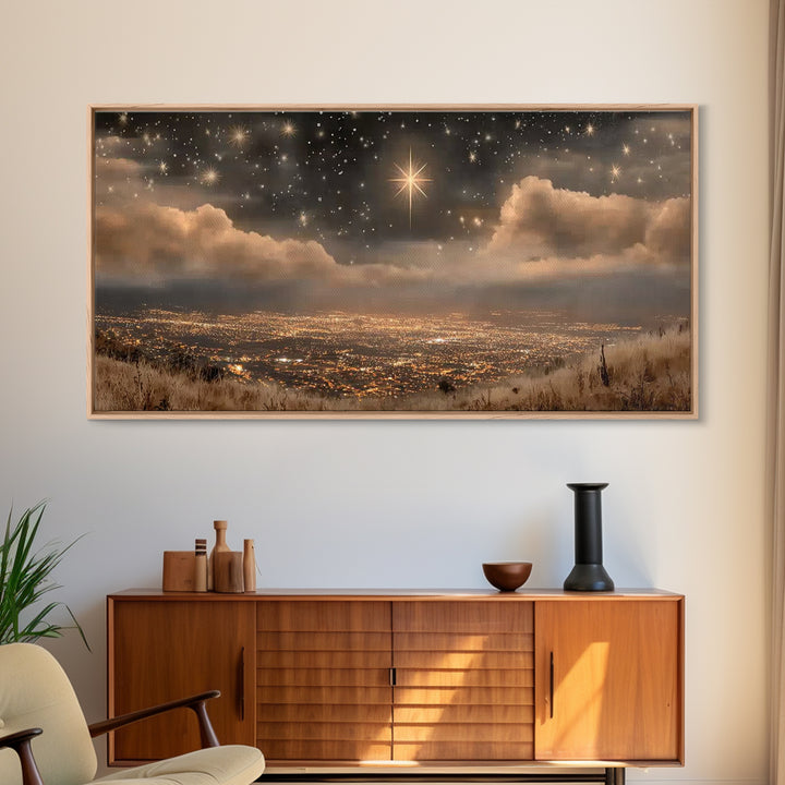 Bethlehem Shine, Framed Canvas Print, Christian Art Prints, Christmas Art, Christian Christmas Art, Christian Wall Art, Modern Christian Ar