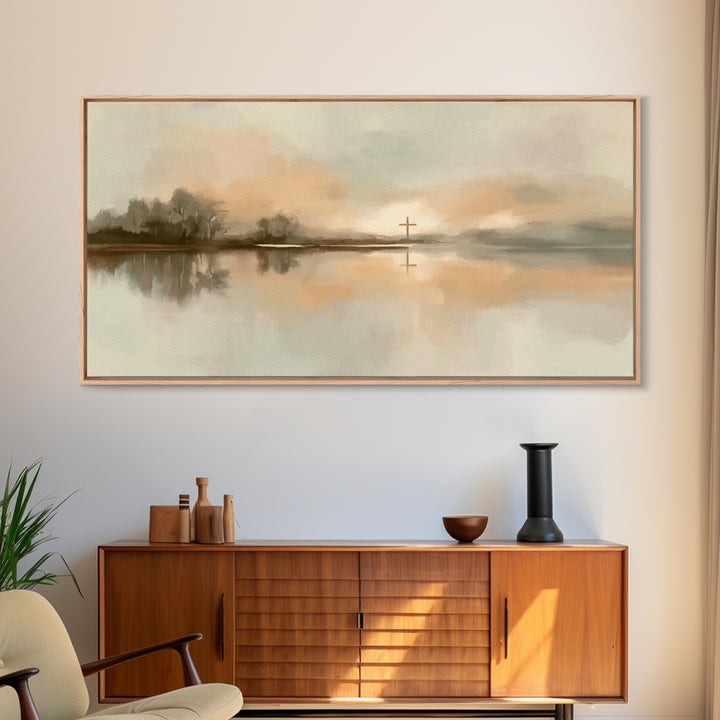 Soft Cross Horizon – Framed Canvas Print – Christian Art – Christian Art Canvas – Christian Wall Art – Christian Painting – Christian Gift