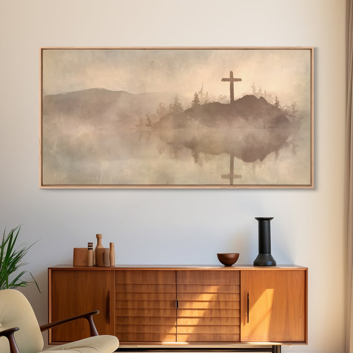 Hilltop Cross – Framed Canvas Print – Christian Wall Art – Christian Art Canvas – Jesus Painting – Christian Christmas Art – Christian Gift