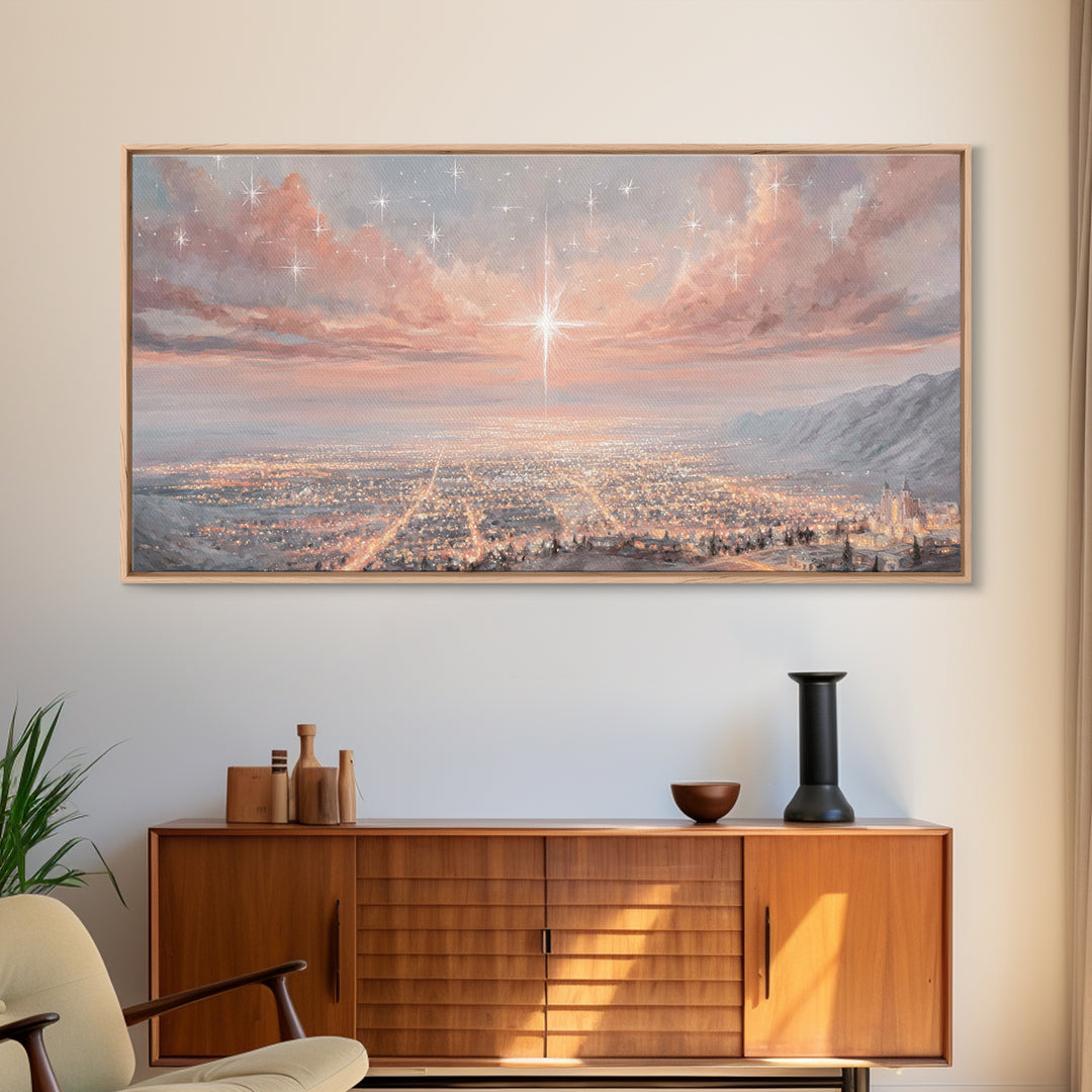 Celestial Dawn Light | Framed Canvas Print | Christian Christmas Art | Christian Art Prints | Christmas Wall Art | Christian Wall Art | Uni