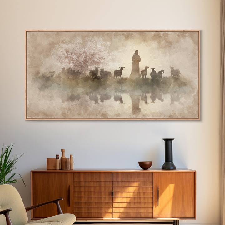 Guiding Shepherd – Framed Canvas Print – Christian Wall Art – Jesus Painting – Christian Art Canvas – Christian Christmas Art – Christian A