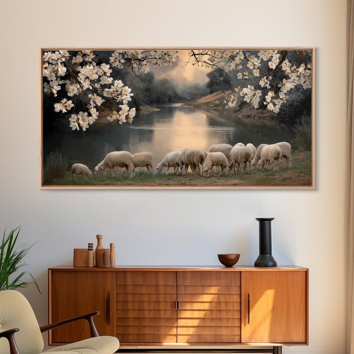 Springtime Flock – Framed Canvas Print – Christian Art Canvas – Christian Wall Art – Christian Decor For Home – Christian Painting – Christ