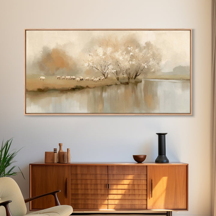Riverside Peace – Framed Canvas Print – Christian Wall Art – Minimalist Christian Art – Christian Art Canvas – Christian Gift – Christian P