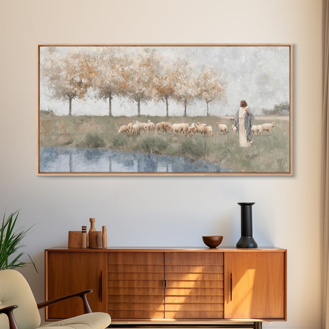 Pasture Of Mercy – Framed Canvas Print – Christian Wall Art – Jesus Painting – Christian Art Canvas – Christian Christmas Art – Christian G