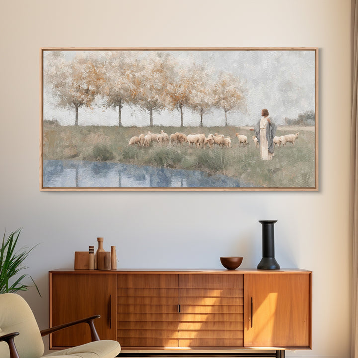 Pasture Of Mercy – Framed Canvas Print – Christian Wall Art – Jesus Painting – Christian Art Canvas – Christian Christmas Art – Christian G