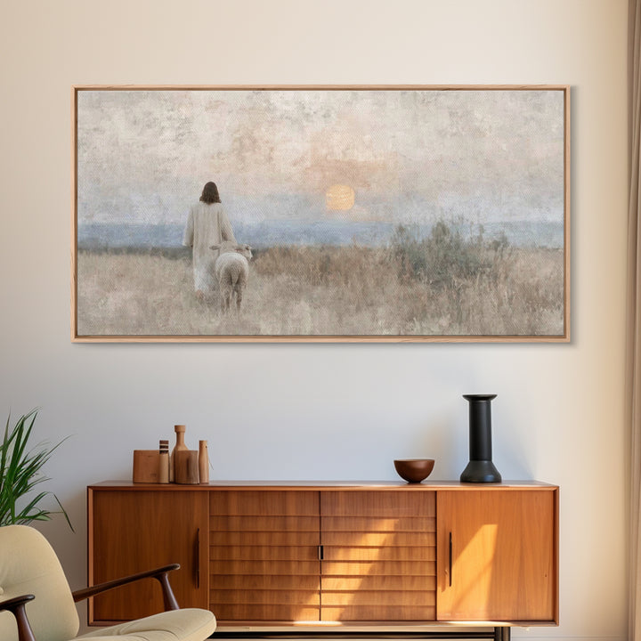 Sunset Shepherd – Framed Canvas Print – Christian Wall Art – Christian Christmas Art – Jesus Painting – Christian Art Canvas – Christian De