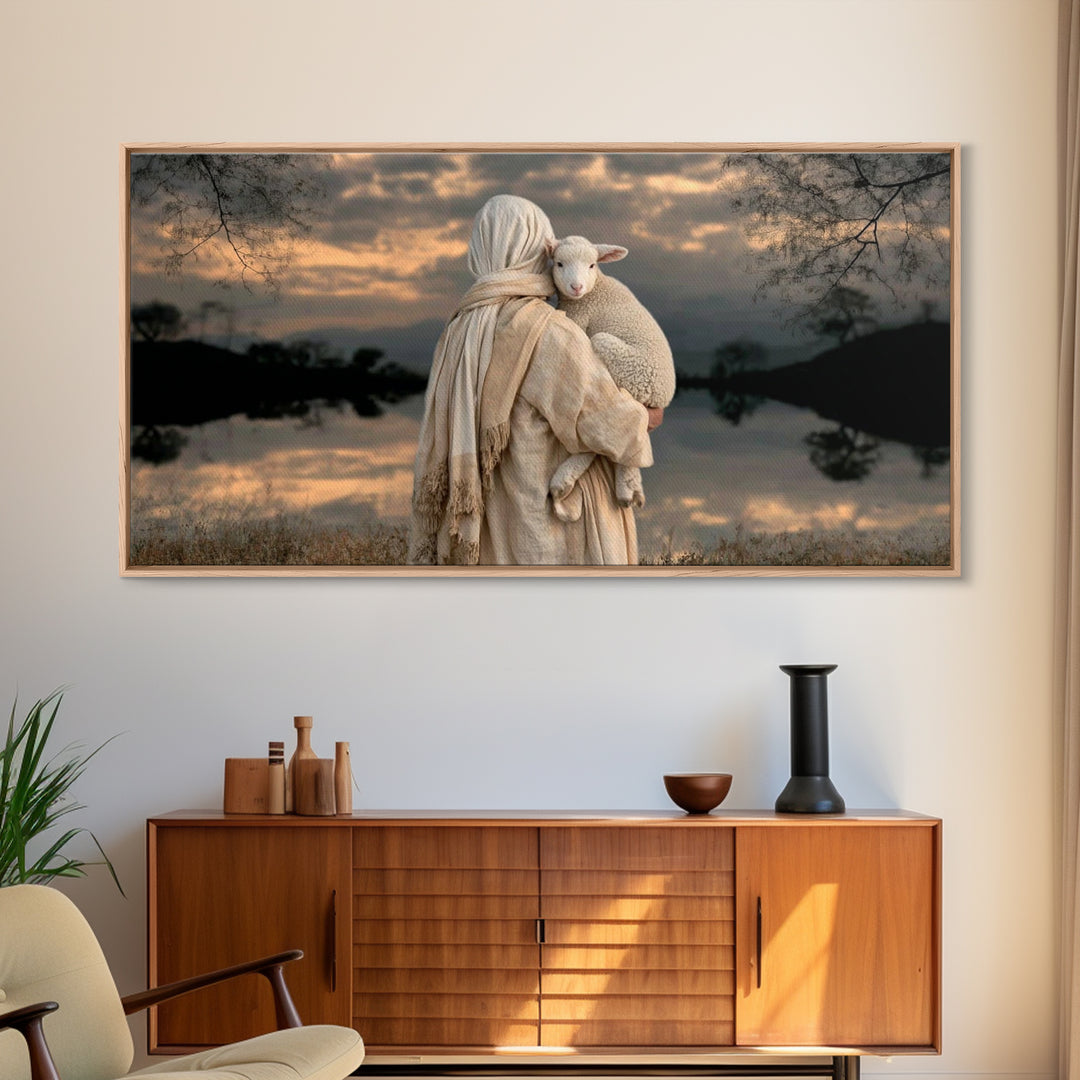 Lamb Of Comfort – Framed Canvas Print – Christian Wall Art – Jesus Painting – Christian Art Canvas – Christian Gift Ideas – Christmas Art
