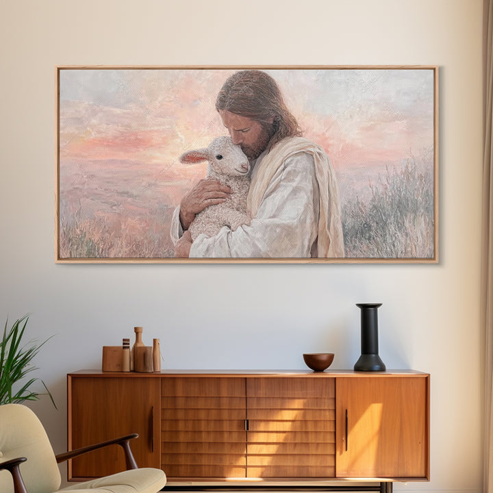 Shepherd's Embrace – Framed Canvas Print – Christian Wall Art – Jesus Painting – Christian Art Canvas – Christian Christmas Art