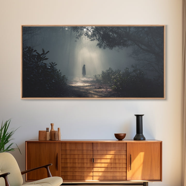 Shadowed Path – Framed Canvas Print – Moody Christian Art – Christian Wall Art – Jesus Painting – Retro Christmas Art