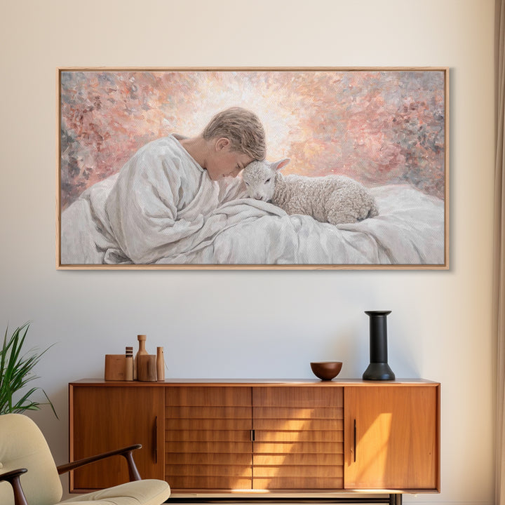 Shepherd Child Light – Framed Canvas Print – Jesus Painting – Christian Art Canvas – Christian Wall Art – Christian Christmas Art – Christi