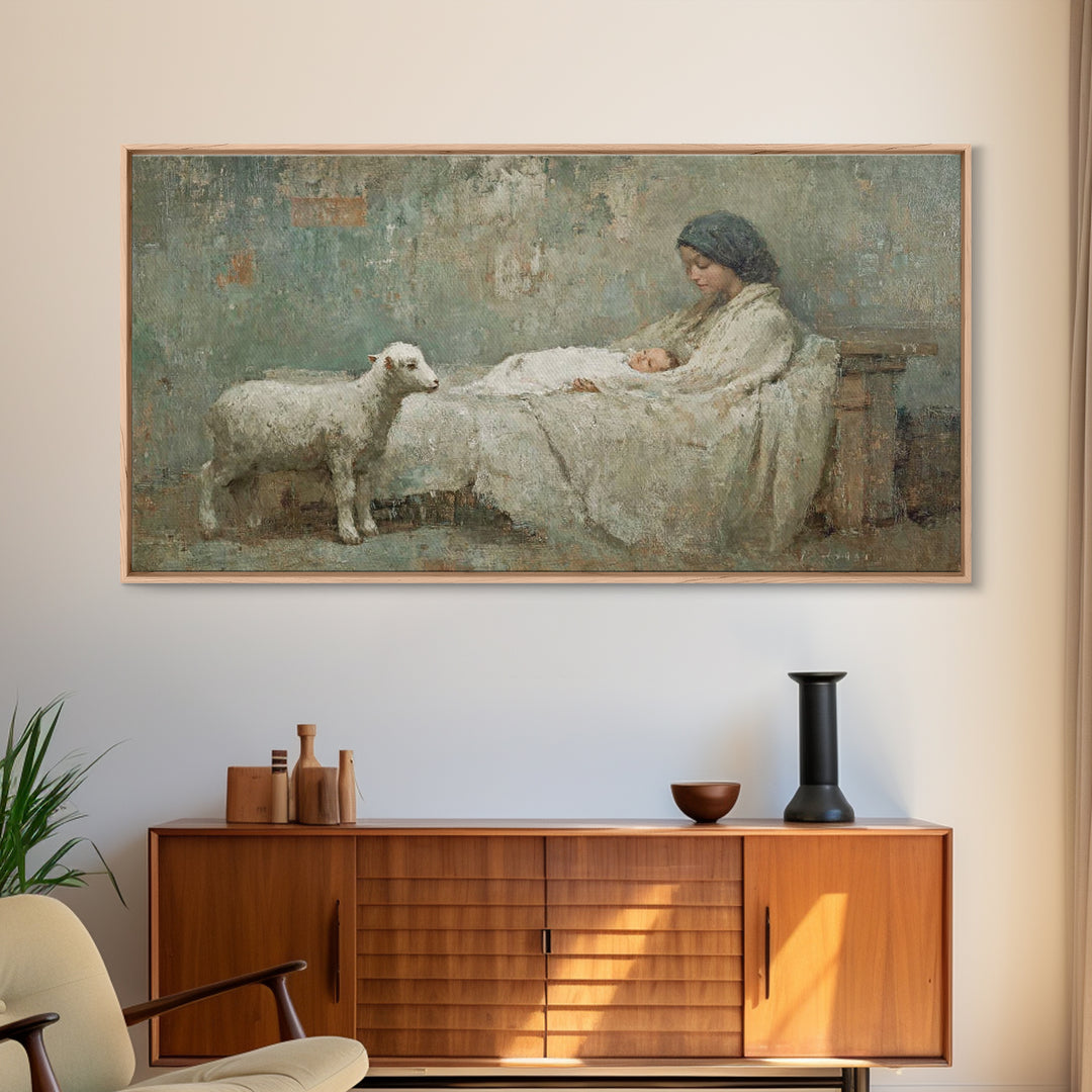 Mother’s Vigil – Framed Canvas Print – Christian Art Canvas – Christian Wall Art – Jesus Painting – Christian Decor – Christian Christmas A
