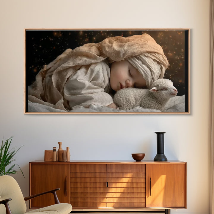 Starry Slumber – Framed Canvas Print – Christian Wall Art – Christian Art Canvas – Christian Christmas Art – Jesus Painting – Christian Dec