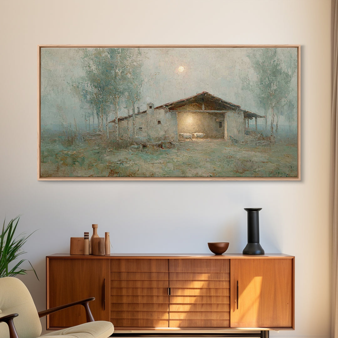 Midnight Stable – Framed Canvas Print – Christian Wall Art – Christian Decor – Christian Art Canvas – Christian Christmas Art – Christmas A