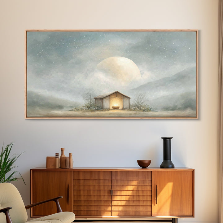 Moonlit Nativity Peace – Framed Canvas Print – Christian Wall Art – Christian Art Canvas – Christmas Art – Christian Christmas Art – Christ
