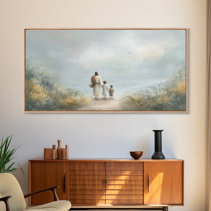 Peaceful Shore Path – Framed Canvas Print – Christian Art – Christian Art Canvas – Christian Wall Art – Jesus Painting – Christian Gift