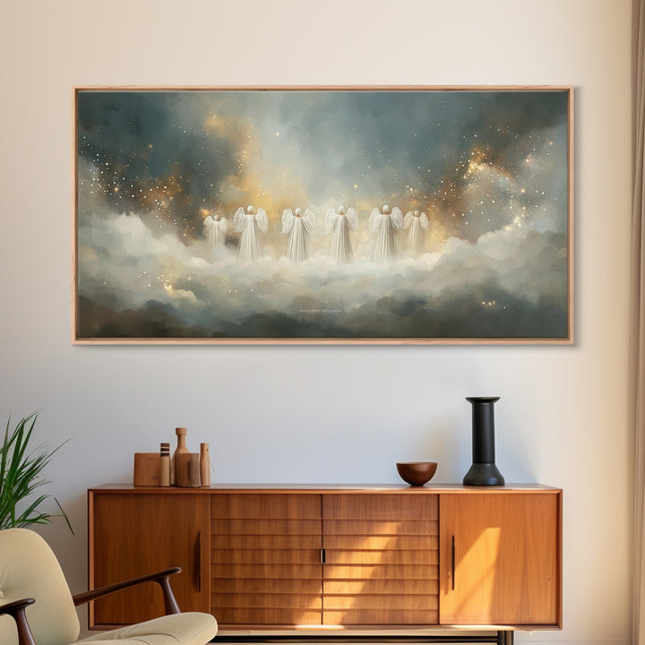 Angelic Gathering - Framed Canvas Print - Christian Art Canvas - Large Christian Art - Christian Christmas Decorations - Christian Painting