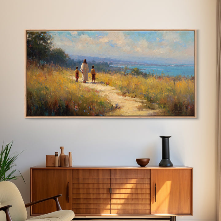 Sunlit Journey – Framed Canvas Print – Jesus Painting – Christian Wall Art – Christian Art Canvas – Christian Art – Christian Gift Ideas