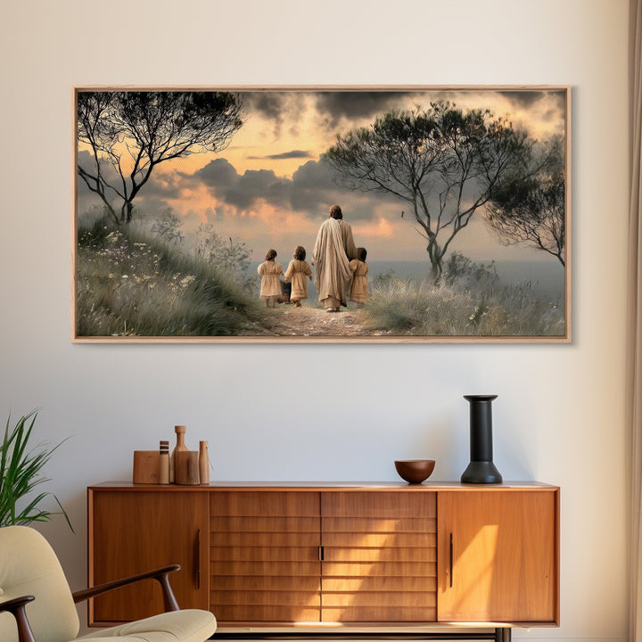 Evening Shepherd Guide – Framed Canvas Print – Jesus Painting – Christian Wall Art – Christian Art Canvas – Large Christian Painting – Chri