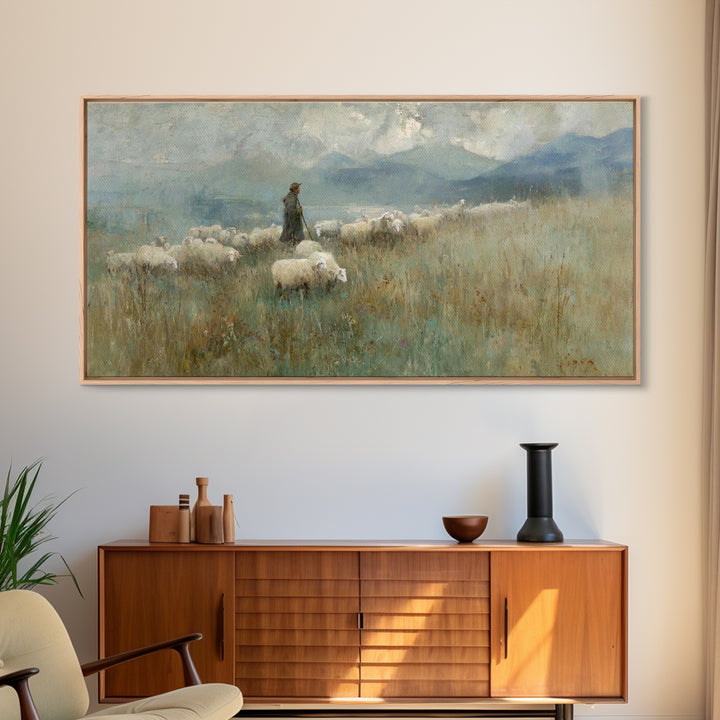 Mountain Shepherd Path – Framed Canvas Print – Christian Wall Art – Jesus Painting – Christian Art Canvas – Vintage Christian Art – Christi