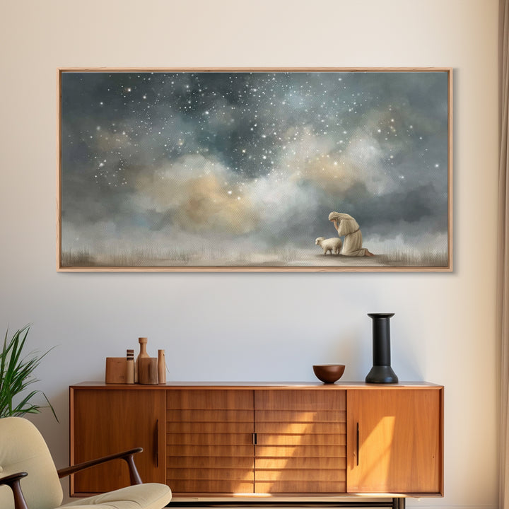 Shepherd’s Peace, Framed Canvas Print, Christian Wall Art, Christian Art Canvas, Jesus Painting, Christian Christmas Art, Christmas Art Pri