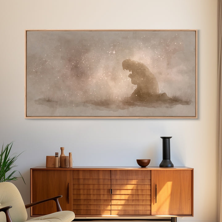Sacred Stillness | Framed Canvas Print | Christian Art Canvas | Christian Wall Art | Christmas Art | Christian Christmas Decor | Jesus Pain